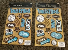Set of 2 The Paper Studio Stick A Bilities VOLLEYBALL Stickers Blue Brown White