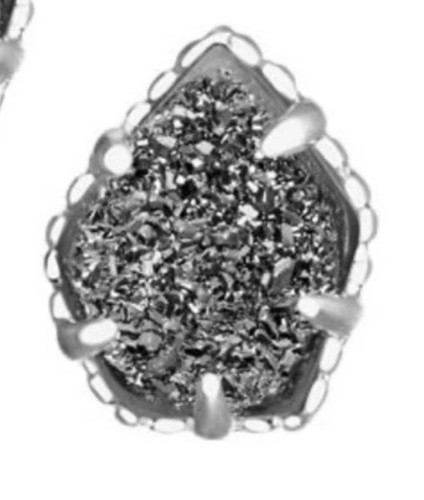 Kendra Scott Tessa Platinum Drusy Stud Earrings Silver Tone~MSRP $70~NEW ON CARD - Picture 2 of 8