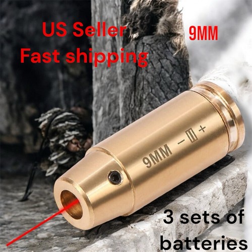 CAL 9mm Red Laser Bore Sight Brass Cartridge Bullet Shap Boresighter 6 Batteries