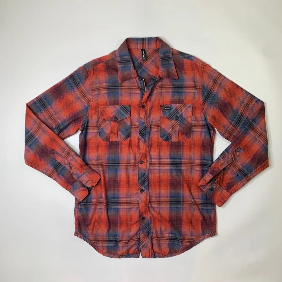 Camisa RVCA Para Hombres L Grande Abotonada Cremallera Completa Manga Larga Cuadros Franela Bolsillos Foto 2 de 4