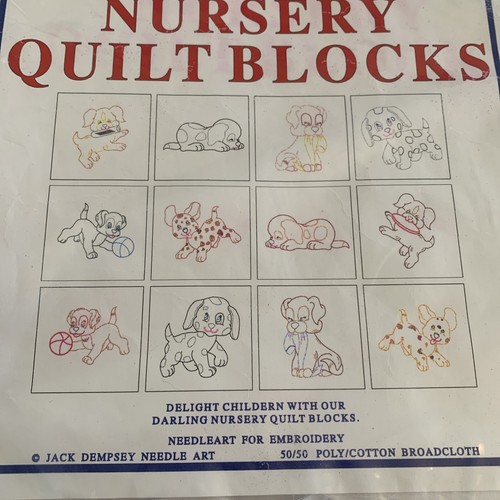 Jack Dempsey Stamped Embroidery 12-9" x 9" Squares #24 Puppies Quilting (29) - Picture 2 of 4