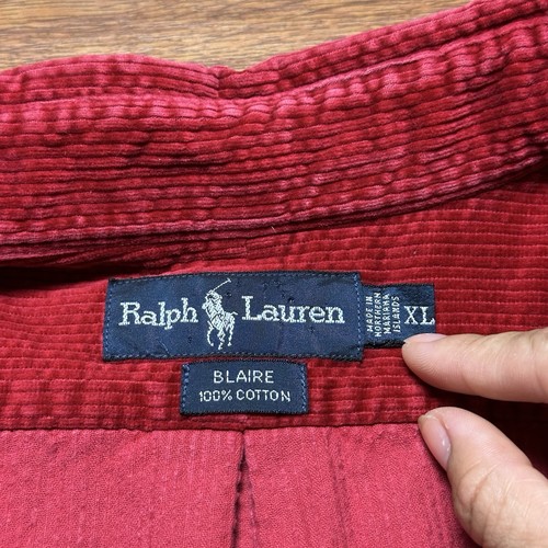 Vintage Polo Bear Ralph Lauren Blaire Corduroy Button Shirt XL Red Pocket Tee - Picture 3 of 12
