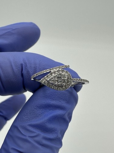 14k White Gold Pear Shape Cluster Diamond RD/BG 0.21ctw Ring Band Sz 6.5 1.6g - Picture 5 of 10