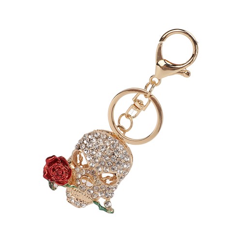 (Dark Red)Handicrafts Reaper Rose Skull Keychains Sturdy And Death Rose Flower - Picture 6 of 12