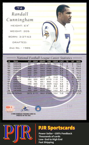 Randall Cunningham 1999 Donruss #74 Minnesota Vikings - Picture 2 of 2