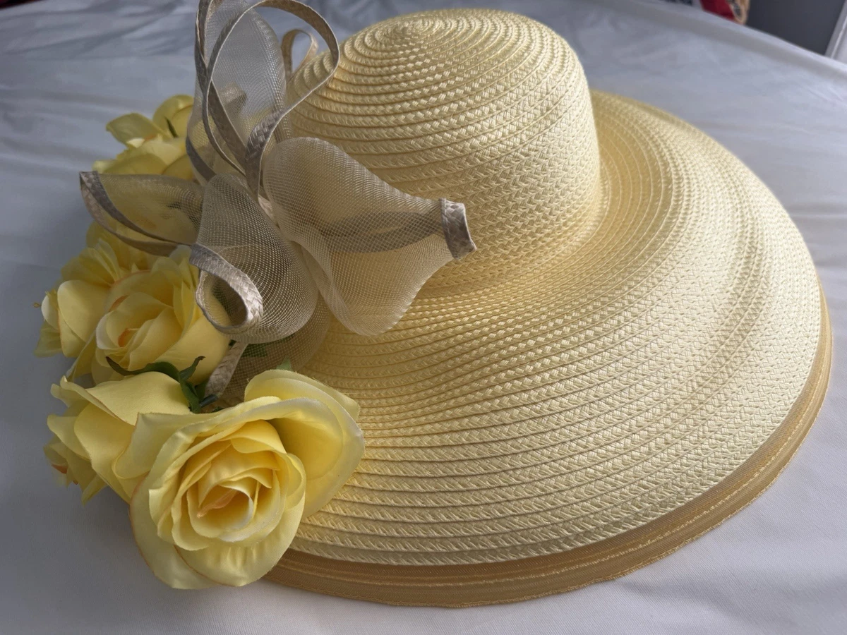 Y2K Giovannio Ivory Wide Brim Derby Hat Black White Flower Wedding Hat M937( Ivory Taupe hat ) Kentucky Derby hat Wedding hat  main image 3