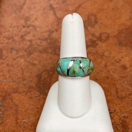 Sterling Silver Kabana Triangle Cabochon Turquoise Inlay Band Size 8 - Picture 3 of 8