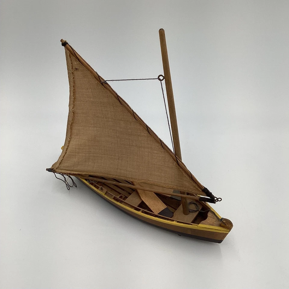 Vintage Wooden Sailboat Model with Oars Nautical Decor Display - Image 3 of 4