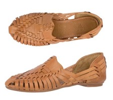 Women Mexican Huarache Real Leather Sandals Closed Handmade Light Brown 107