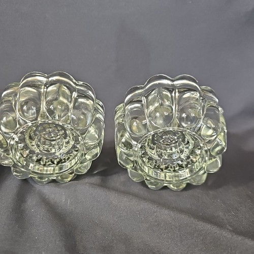 Vintage Pair Of Heavy Glass 3 Way Candlestick Holders - Picture 4 of 8