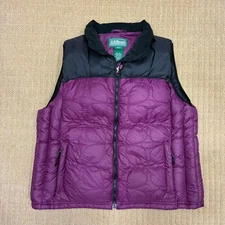 VTG LL Bean Quilted Puffer Vest Women XL Petite Purple Black Goose Down Full Zip