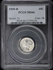 1939-D 10C Mercury Dime PCGS MS66