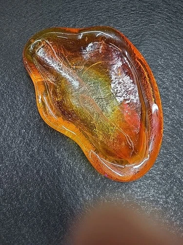 Vntg Blenko Free Form Glass Trinket Dish/Ashtray Orange Yellow Glass MCM