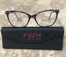 Fysh Eyeglasses Glasses Frames 817 55-17-140 3603 Blue Leopard Animal Print Used