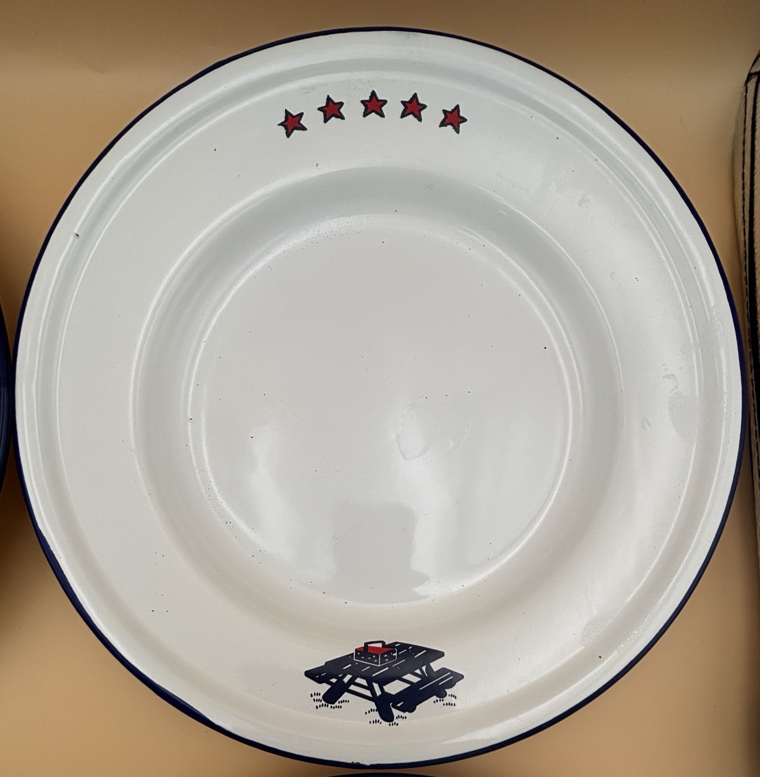 Vintage 1960s Taipro Blue Enamelware Plates Set of 4 Picnic Table Stars American