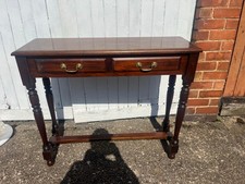 Vintage Mahagony two drawer console table brass hardware Used Good Condition