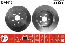 2x TRW DF4417 Disco de freno Trasero para TOYOTA AVENSIS Kombi (T25) 280mm
