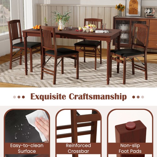 Folding Dining Chairs Set of 4 /Padded Seat Rubber Wood Frame for Dining Room - Picture 4 of 8