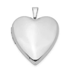 Sterling Silver Rhodium-plated 20mm Polished Front Satin Back Heart Locket