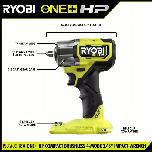 ONE+ HP 18V Brushless Cordless Compact 3/8 In. Impact Wrench (Tool Only) - Picture 3 of 12