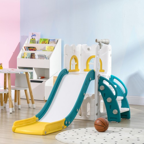 5 in 1 Toddler Slide with Basketball Hoop for 1-3 Years Olds, Yellow - Picture 9 of 11