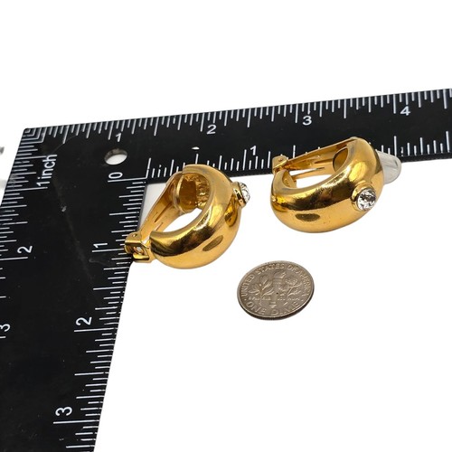Christian Dior Chunky Hoop Earrings Clip On Single Clear Rhinestone Vtg READ - Picture 5 of 15