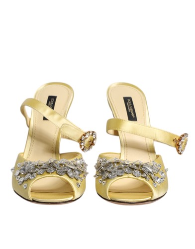 Dolce & Gabbana Yellow Crystal Slides KEIRA Sandals Women's Shoes Authentic - Picture 2 of 6