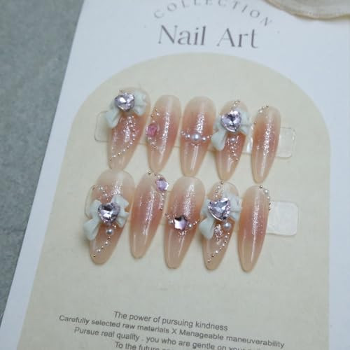 Press on Nails,French Almond Press on Nail Nude Medium Long False Nails  - Picture 4 of 7