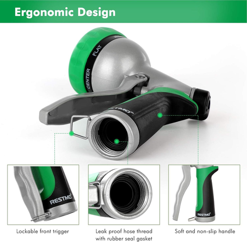 RESTMO Garden Hose Nozzle, Heavy Duty Metal Water Nozzle with 7 Green - Picture 7 of 7