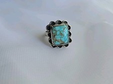 Southwestern Turquoise Ring Artisan Handmade Sterling Silver Size 7