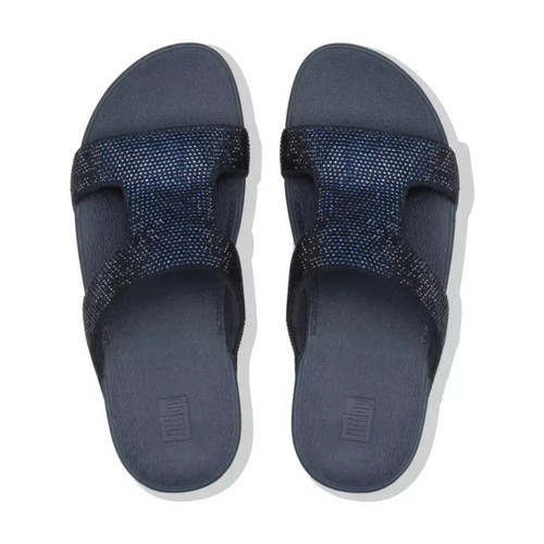FitFlop Slides Slip-On Wedge Sandals Uk6 Marli ~Navy Diamante Embellished Rrp£95 - Picture 3 of 10
