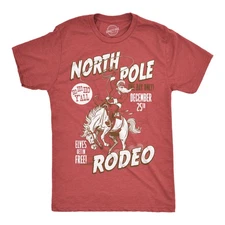 Mens Funny T Shirts North Pole Rodeo Sarcastic Christmas Graphic Novelty Tee For