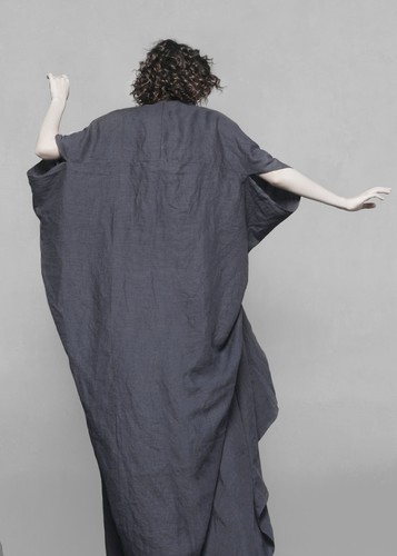 Avant garde linen kimono robe dress. Linen Cocoon dress. Linen Kimono Cardigan - Picture 5 of 39