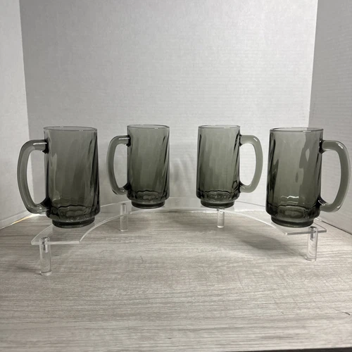 4 Vintage LIBBEY Optic Swirl Smoke Beer Mugs 10oz. TWO SETS OF FOUR AVAILABLE