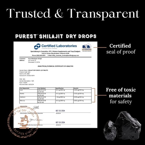 Dry Drops, 100% Pure Natural Shilajit, Grade A, Max Potency 85+ Clean Trace M... - Picture 5 of 7