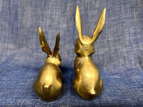 2 statuine coniglietto coniglietto coniglietto ottone orecchie lunghe Corea anni 70 - Foto 8 di 11