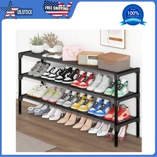 Long Shoe Rack - 3 Tier Shoe Organizer for Closet, Entryway, Garage - Stackable
