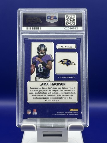2022 Panini Contenders #WTLJA Lamar Jackson WINNING TICKET Emerald PSA 8,5 - Bild 2 von 2