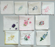 LOT OF 10 ASSORTED FLORAL EMBROIDERED HANDKERCHIEFS