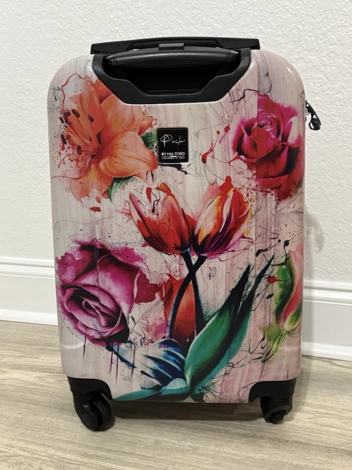 Mia Toro Paola 五颜六色的彩绘花朵硬质万向轮随身包行李箱新品 — 第 4/4 张图片