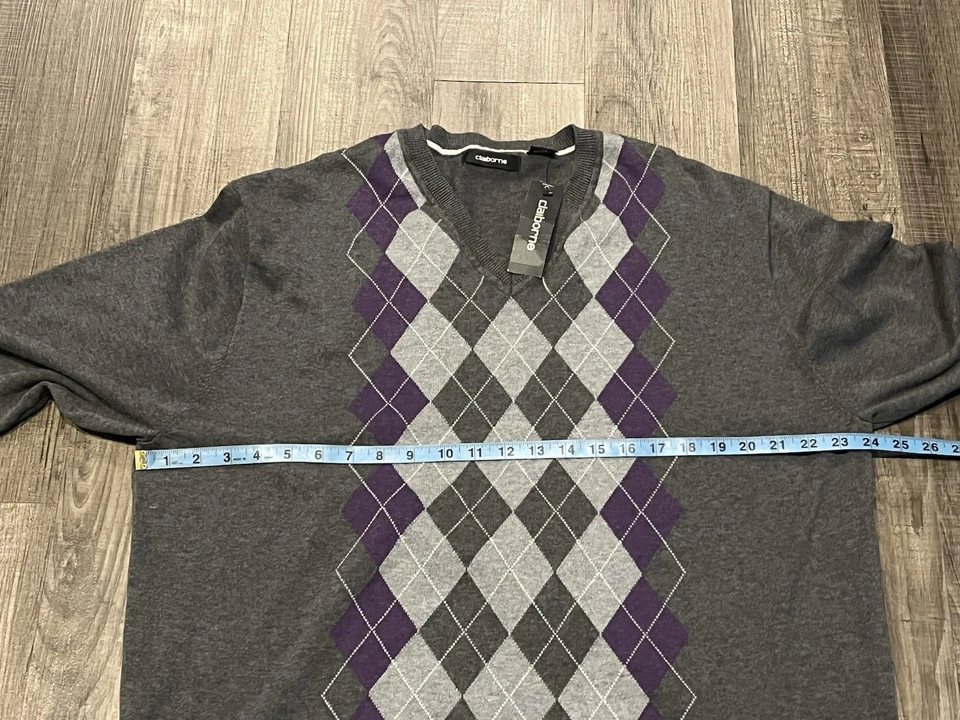 Suéter Claiborne Para Hombre Cuello en V Argyle Gris Púrpura Talla XXL NUNCA USADO EX Foto 3 de 4