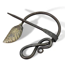 Viking Penannular Brooch Forged Iron Steel Golden Leaf Celtic Medieval Shawl Pin