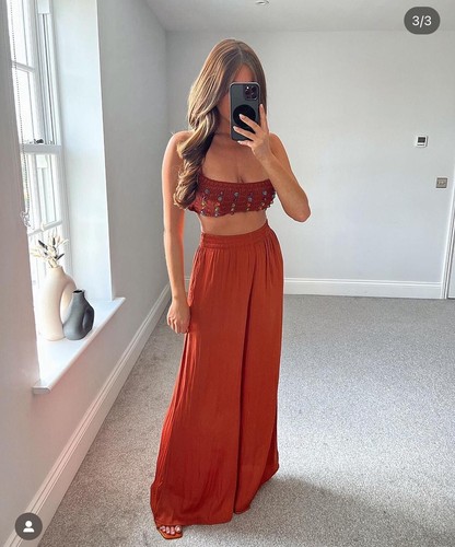 ZARA NEU DAMEN SS21 KUPFER FLIESSENDE HOSE WEITES BEIN REF:9929/039 GR XL