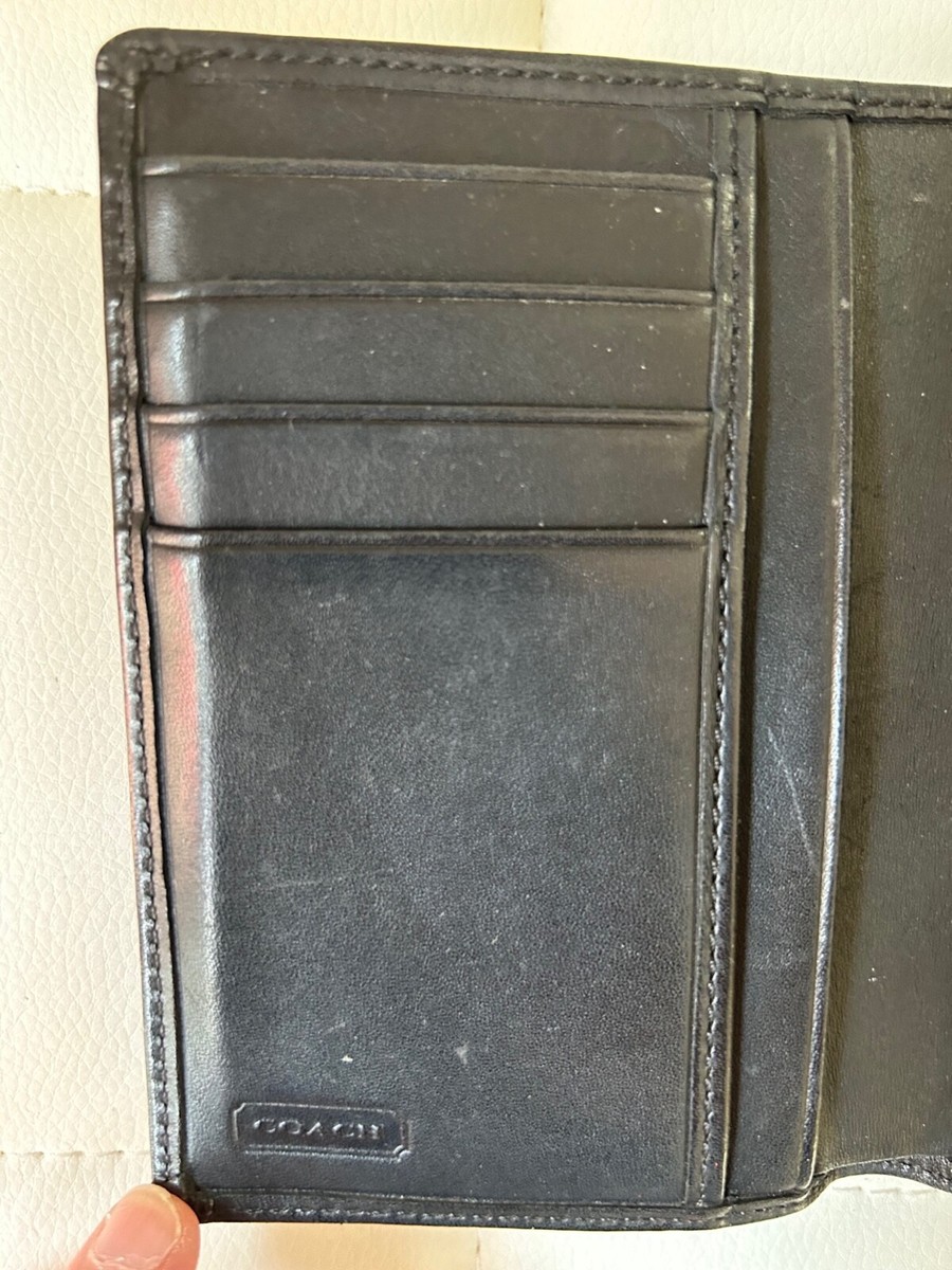 Coach Signature Trifold Wallet Logo Snap Closure Canvas Leather Coin Cards Cash View 4