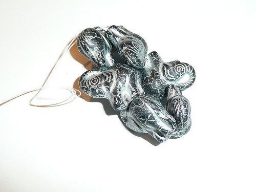 Wonderful Elephant Beads (6) Black w/ Silver Wash Czech Glass Beads 20x23mm - Picture 4 of 9