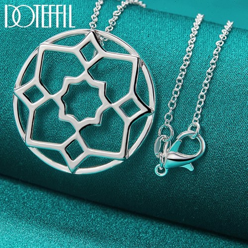 DOTEFFIL 925 Silver Snake Chain Round Flower Pendant Necklace Earring Set - Picture 6 of 6