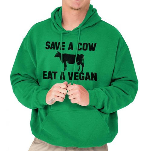 Funny Diet Joke Save A Cow Eat A Vegan Humor Hoodie Hooded Sweatshirt Men Women - Picture 12 of 18