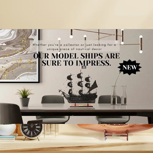 Black Pearl Pirate Ship Small | Handcrafted Solid Wooden Ship Model W/ Bowsprit - Picture 13 of 17