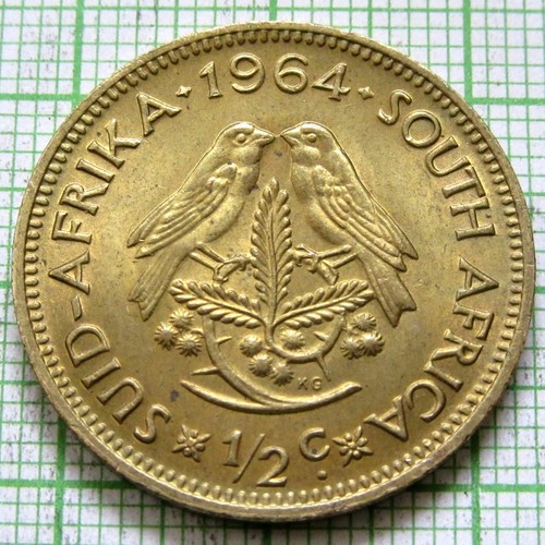 SOUTH AFRICA 1964 1/2 HALF CENT, Jan van Riebeeck & CAPE SPARROWS UNC Lustre - Picture 5 of 6