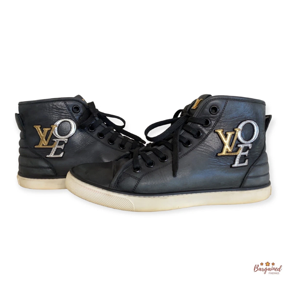 Louis Vuitton Black Leather Punchy Monogram High Top Sneakers